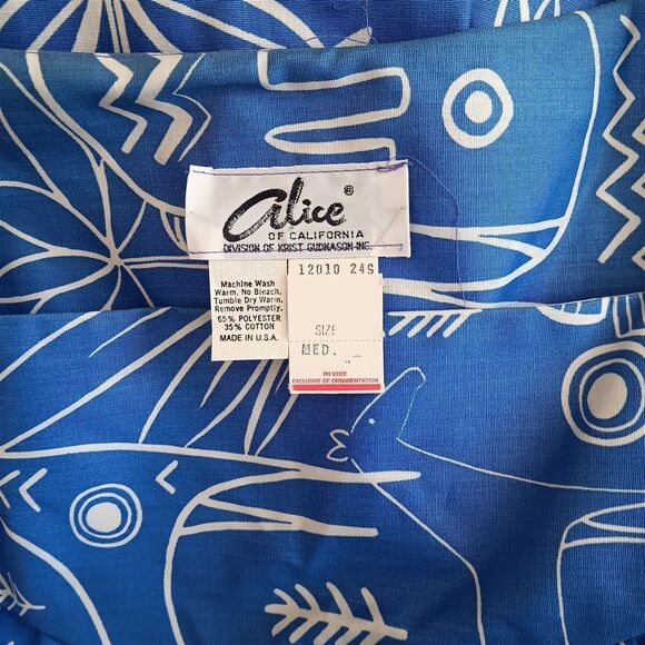 '70s SunDress Alice Of California M Blue Funky Animal Graphic Print Dress New - Picture 5 of 12